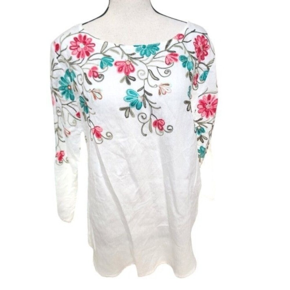 Ana & Rose Embroidered Poly Blouse Size Large Long Sleeve Boho Country Chic